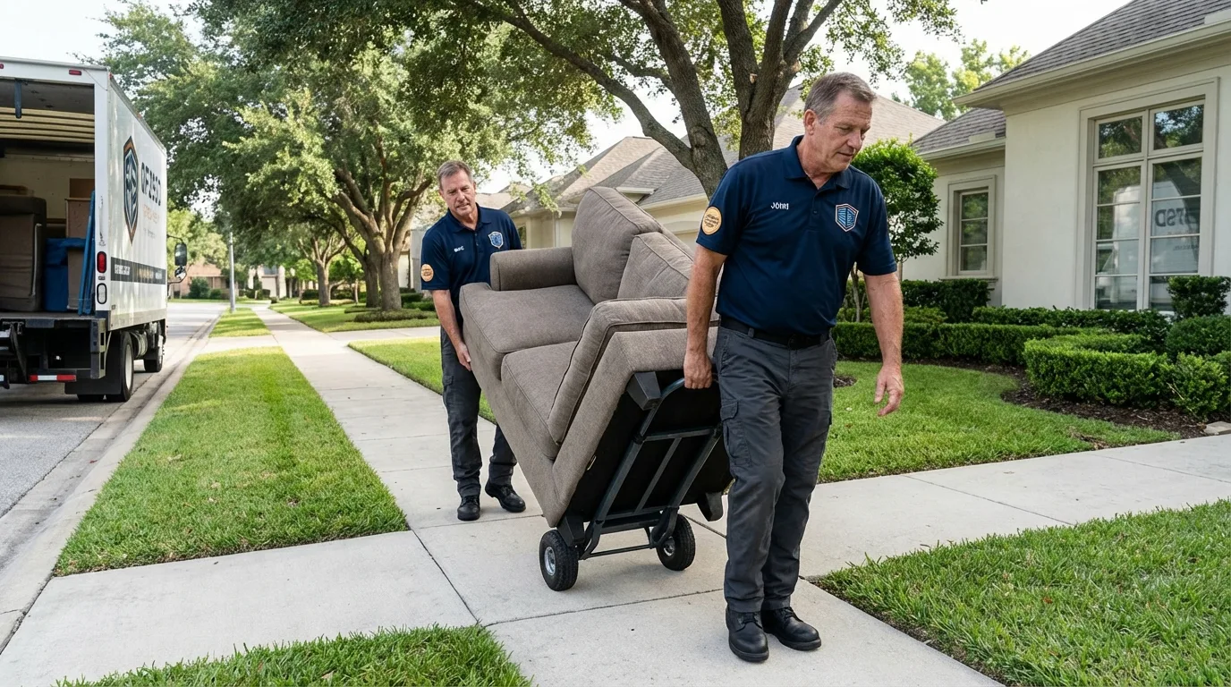 Local residential moving crew loading furniture in Hudson, NC