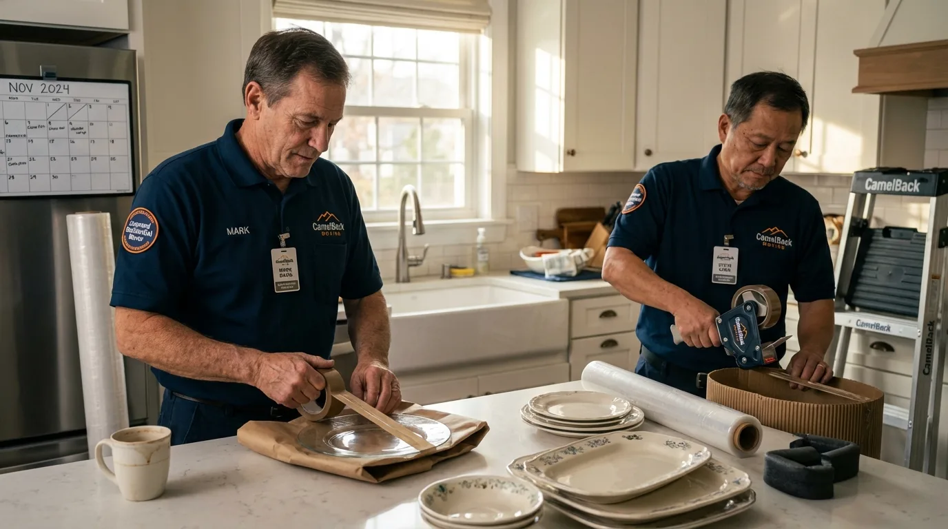 Professional crew packing kitchen dishware in Hudson, NC